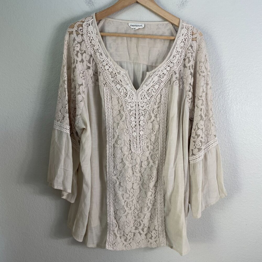 Westport‎ Womens Plus 3X Lace Trim Tunic Top V Neck 3/4 Sleeve Shirt - Picture 8 of 13